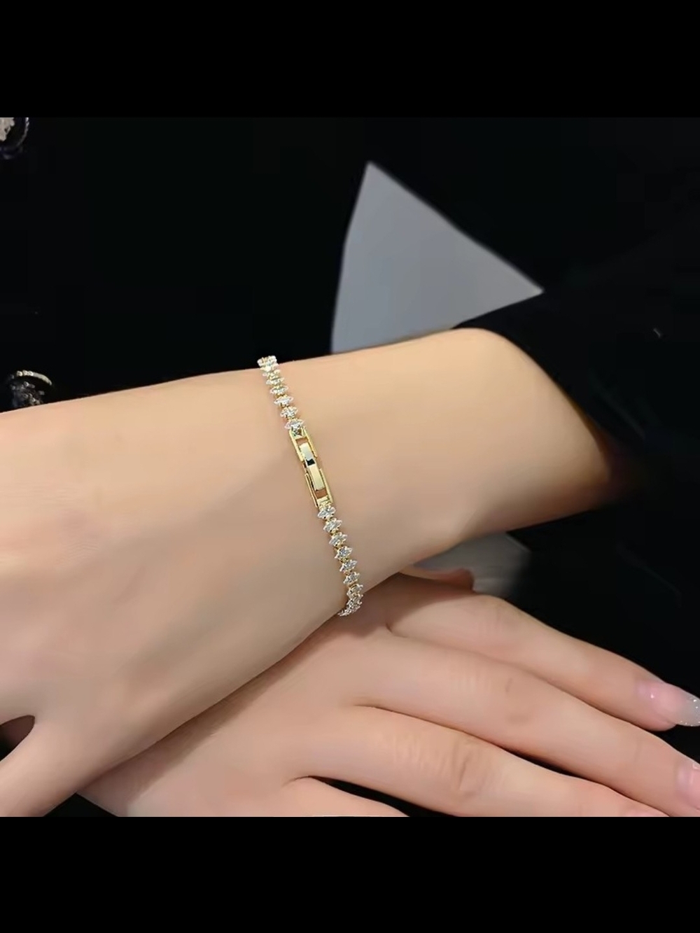 Gold Tone Crystal Tennis Bracelet - Women Jewelry - Picture 4 of 5